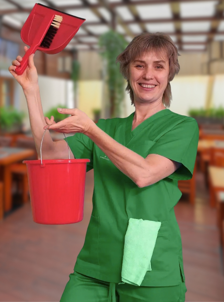 Eine Reinigungskraft der GlanzSauber Gastronomiereinigung Bochum