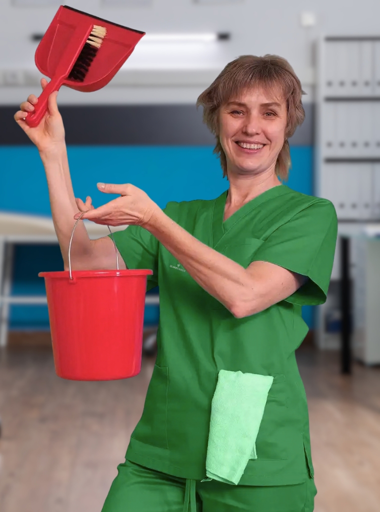 Eine Reinigungskraft der GlanzSauber Praxisreinigung Bochum